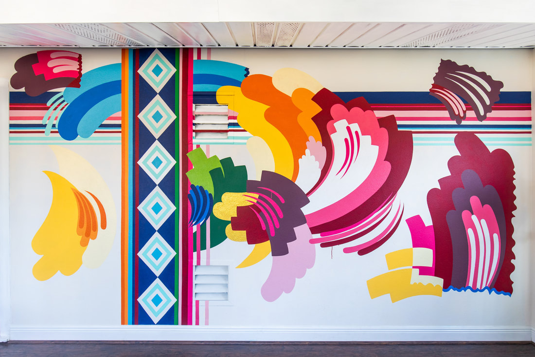 Rainbow abstract mural in Austin, Texas by Becca Gordon