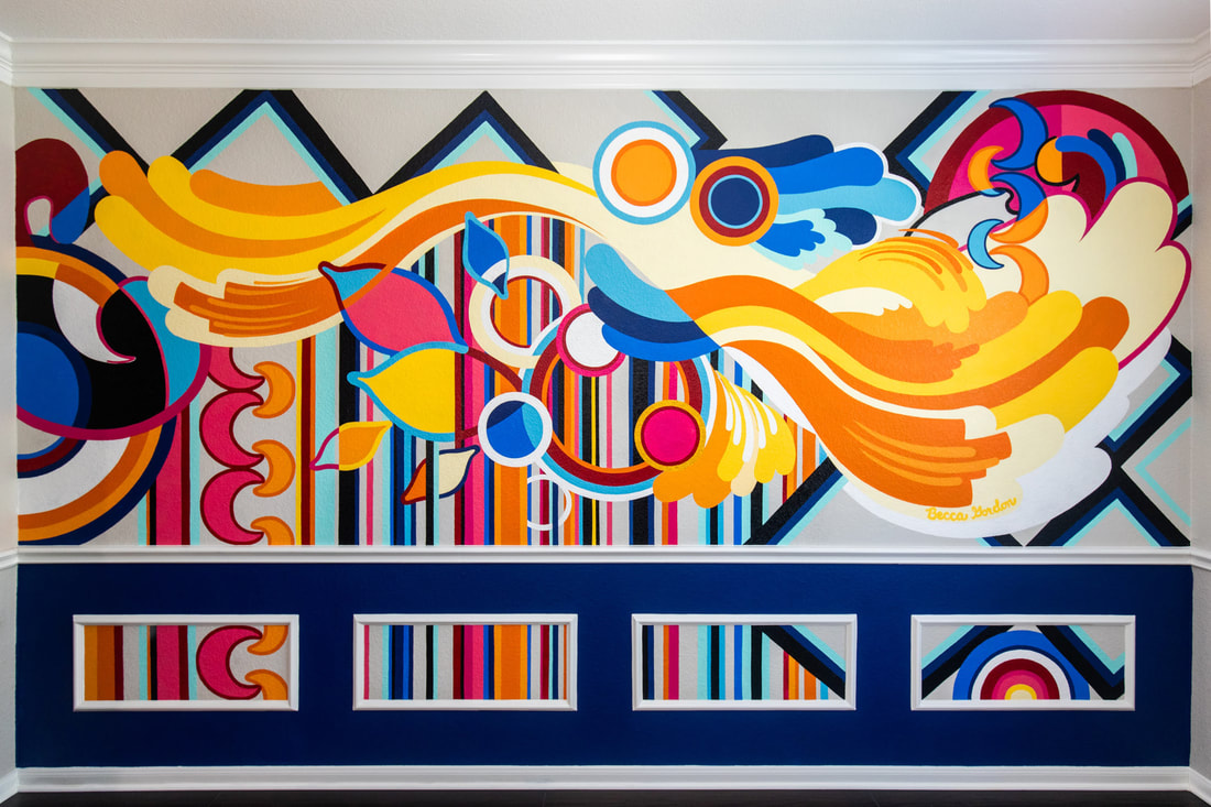 Colorful abstract dining room mural by Becca Gordon in Austin, Texas